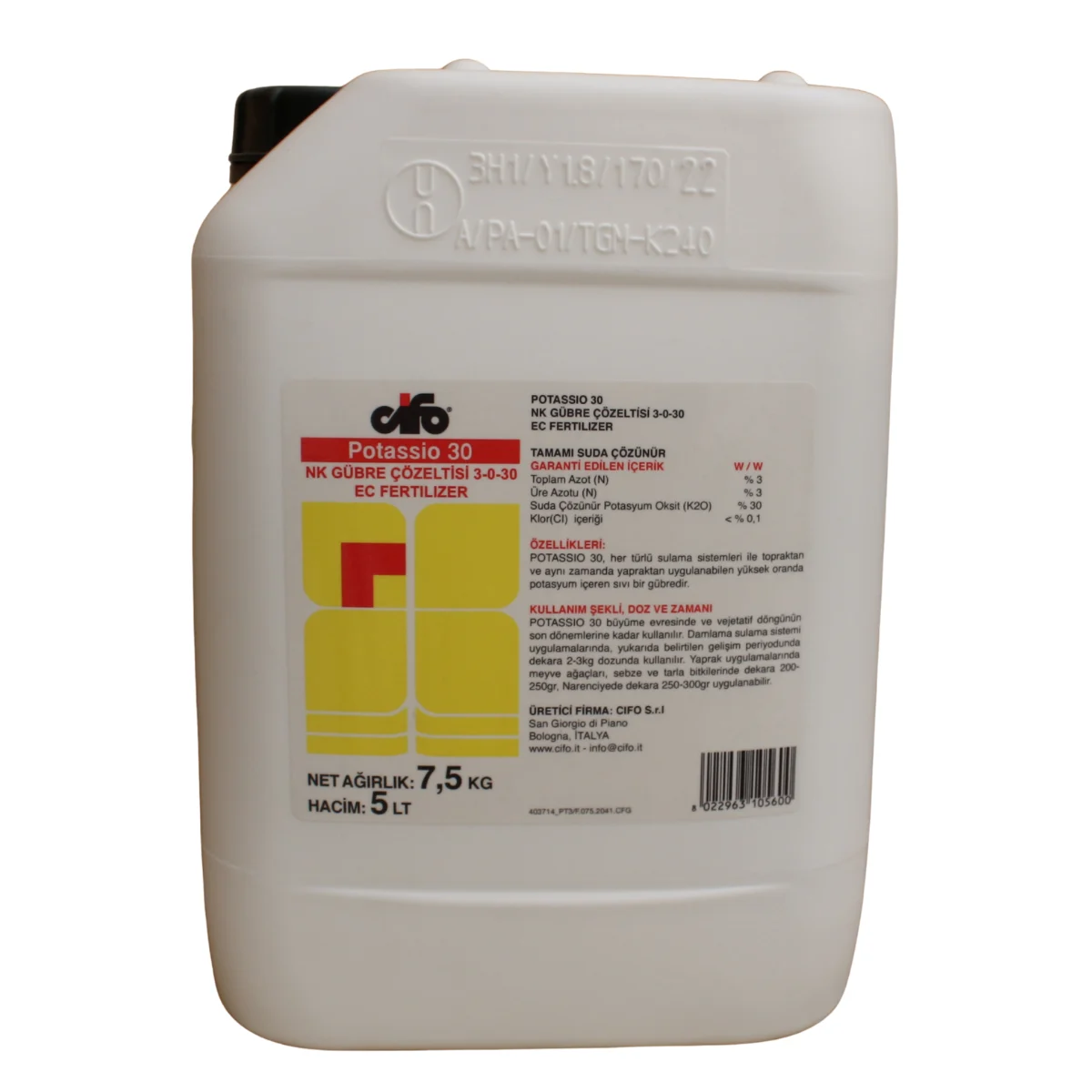 Cifo Potassio 30 NK Gübre Çözeltisi 3-0-30 EC Fertilizer 5 L – Yüksek Potasyum Sıvı Bitki Besini ürünü
