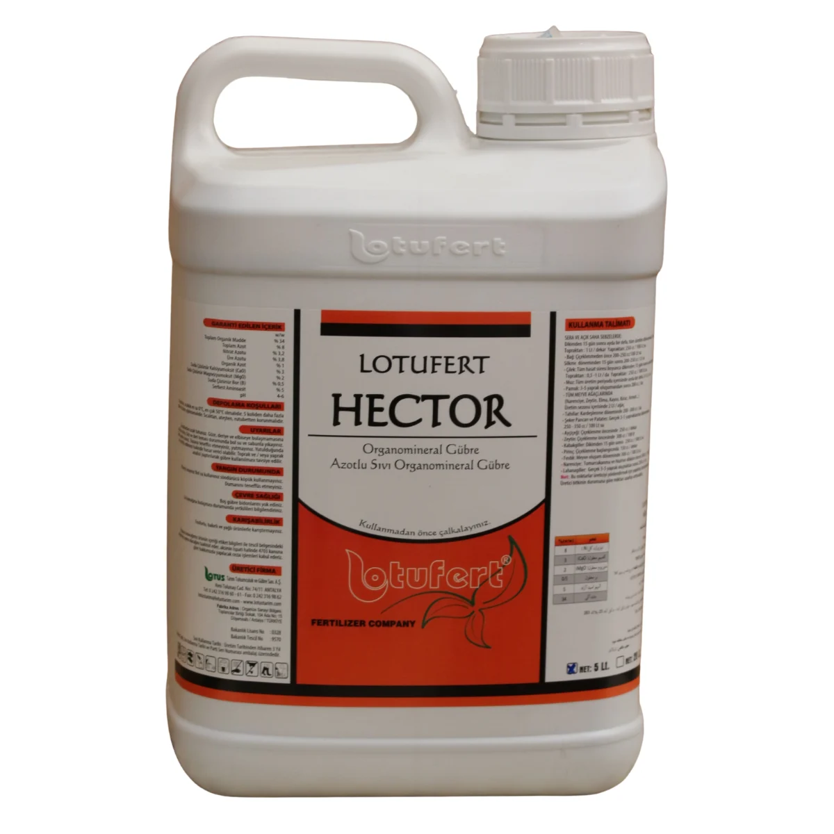 Lotufert Hector 5 L Azotlu Sıvı Organomineral Gübre Aminoasit İçerikli Bitki Besini Kök ve Gelişim Destekleyici ürünü