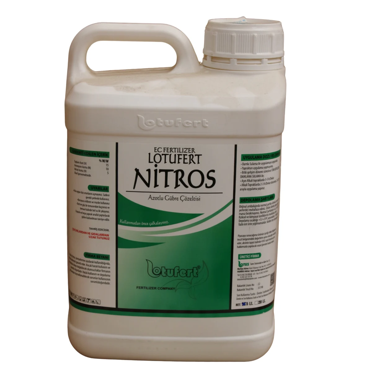 Lotufert Nitros 5 L Azotlu Sıvı Gübre Çözeltisi Kükürt İçerikli Asidik Azot (N) Gübre Toprak pH Düzenleyici Bitki Besini ürünü