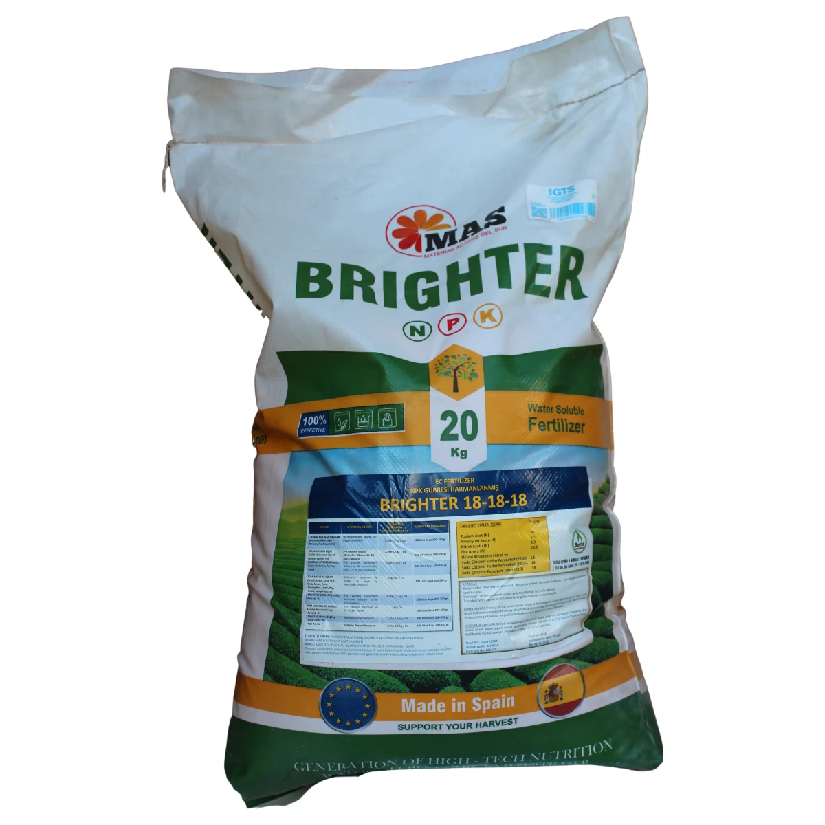 Mas Brighter 18-18-18 NPK Gübre 20 Kg - Dengeli Suda Çözünür Bitki Besini (Genel Gelişim Gübresi) ürünü