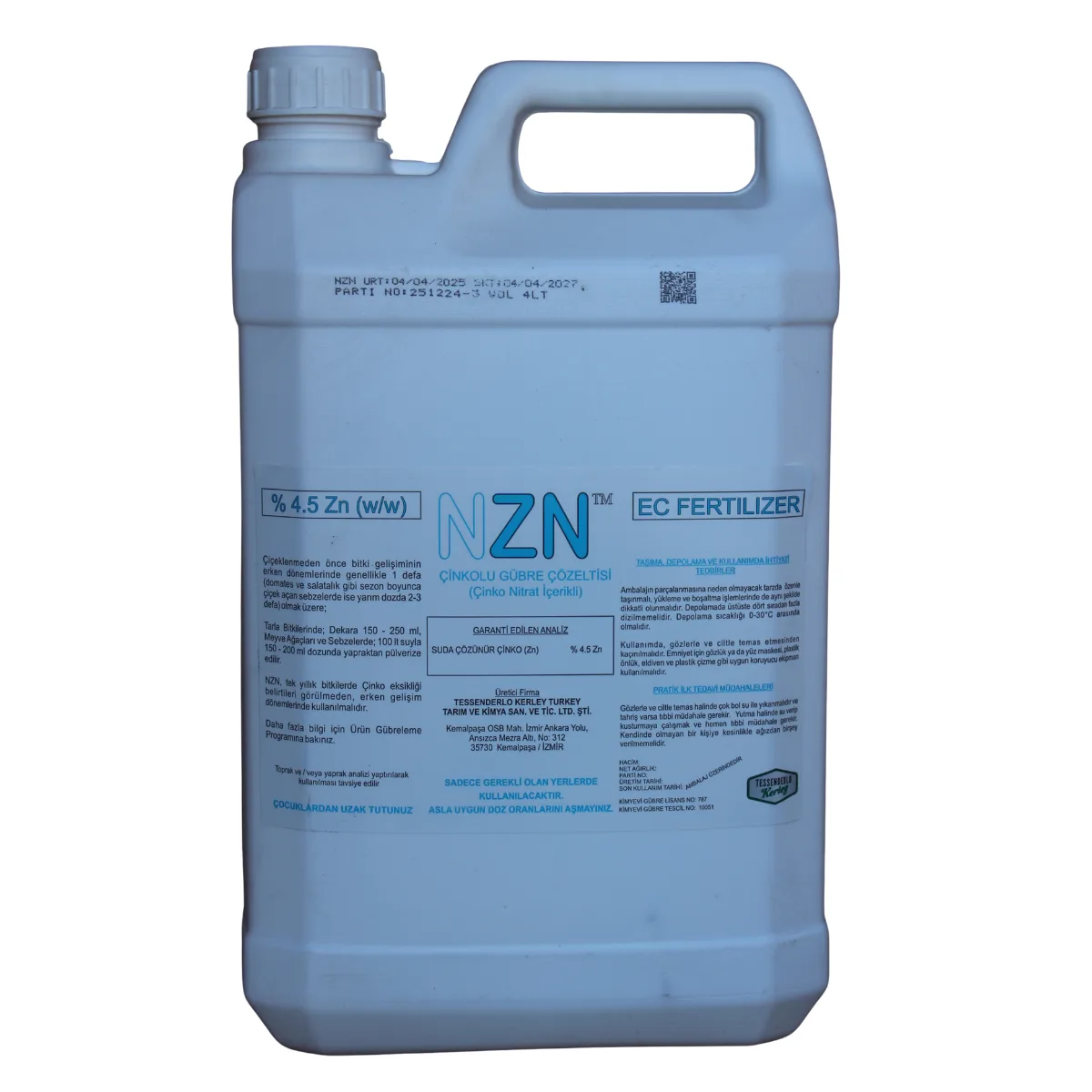 NZN %4.5 Çinko Nitrat İçerikli Çinkolu Gübre Çözeltisi 4 Litre - Sıvı Mikro Element Çinko Gübresi ürünü