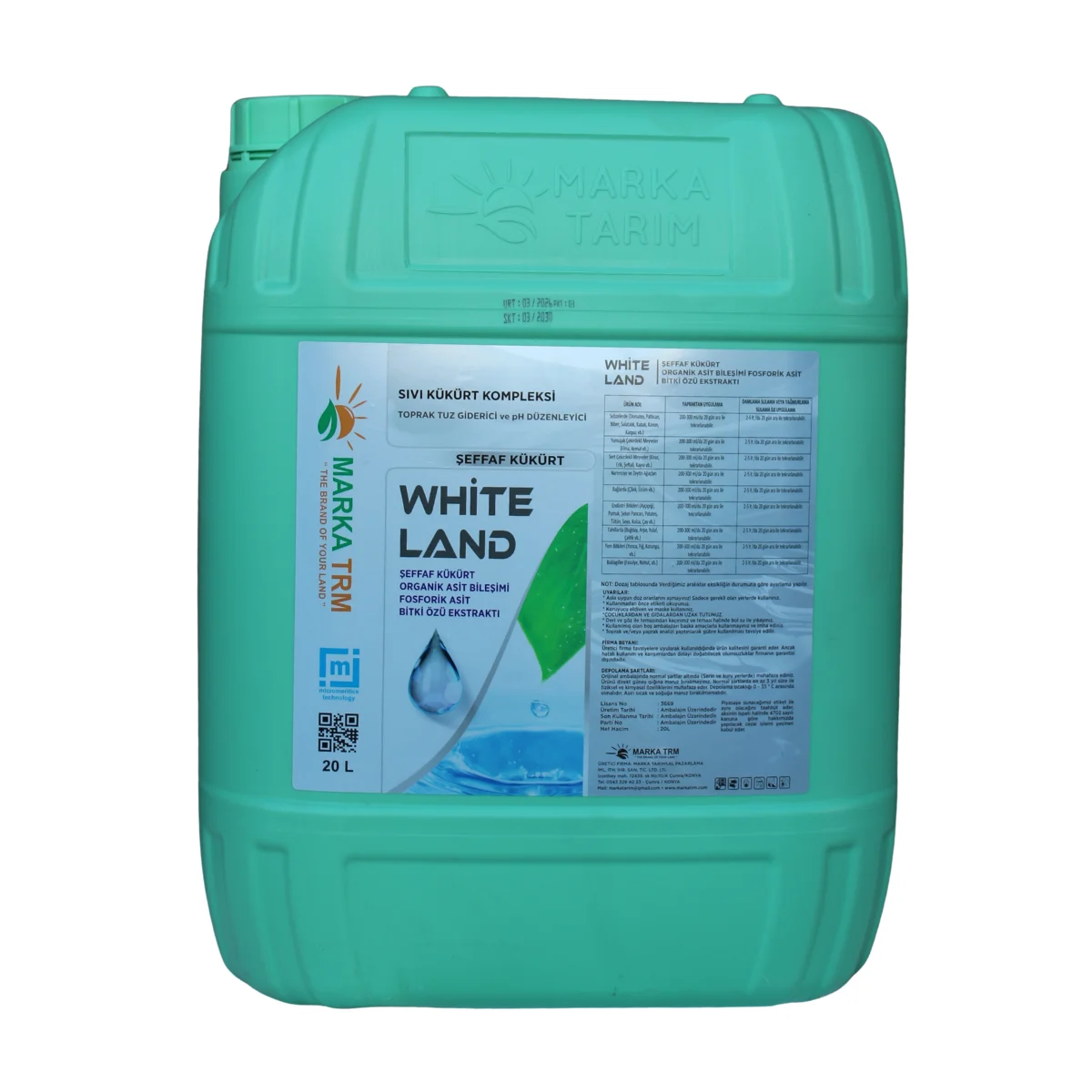 White Land Sıvı Kükürt Kompleksi 20 Litre - Toprak pH Düzenleyici ve Tuz Giderici Şeffaf Kükürt Çözeltisi ürünü